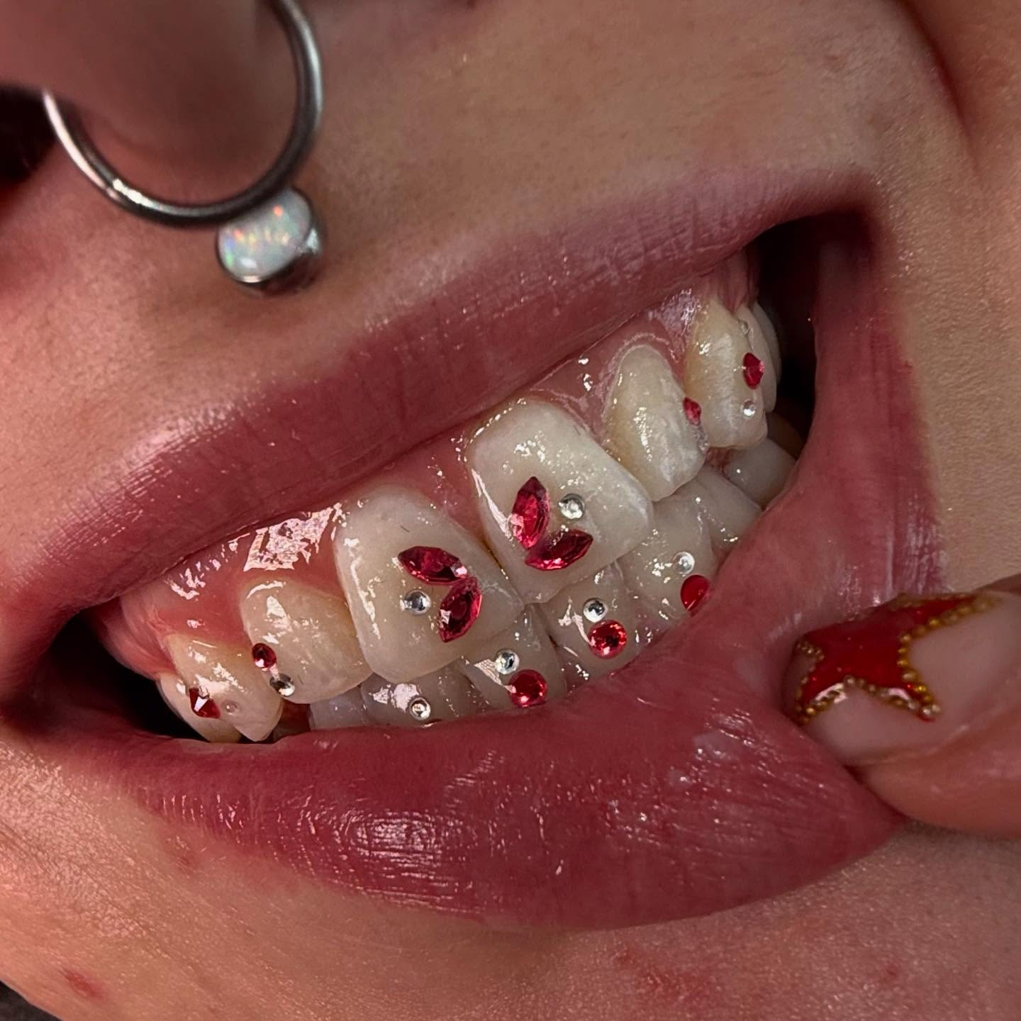 Red tooth gem close-up