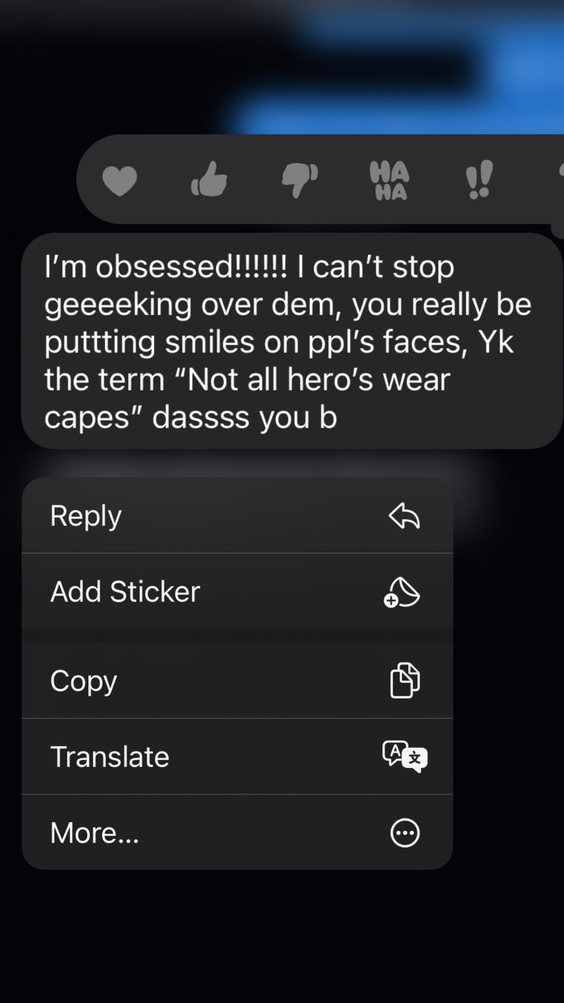 Client review text message praising the service